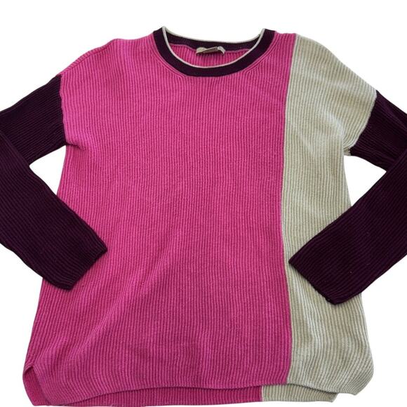 Amicale Sweater Womens Small Pink Colorblock Ribbed Knit Cotton Cashmere - Picture 1 of 6